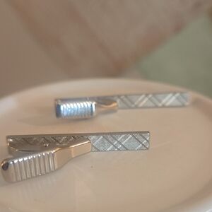 Silver Textured Matching Tie Clips